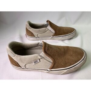 Vans Off The Wall Slip On Shoes Size 8 Men Tan Brown Suede Canvas Skate Sneakers